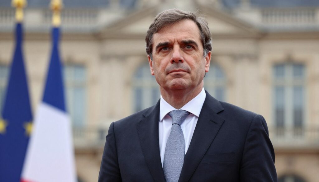 A portrait of Nicolas Sarkozy, the former President of France, set against a blurred backdrop of the Élysée Palace to emphasize his political significance. He stands confidently in a tailored dark suit with a crisp white shirt and a subtle, elegant tie, conveying professionalism and authority. The lighting is soft and natural, highlighting his facial features while creating a serious, contemplative atmosphere. A slight upward angle captures his stature and leadership presence, while the background features hints of French flags and majestic architecture, reflecting his connection to contemporary political issues. The mood is serious yet dignified, encapsulating the complexities of his career and legal challenges.